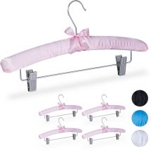 Cintres en satin, jeu de 5, rembourrés, vintage, pinces déplacables, crochets pivotants, 38 cm de large, rose - Relaxdays