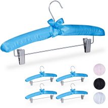 Cintres en satin, jeu de 5, rembourrés, vintage, pinces déplacables, crochets pivotants, 38 cm de large, bleu - Relaxdays