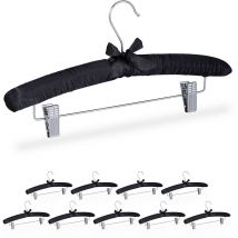 Cintres en satin, lot de 10, rembourrés, vintage, pinces déplaçables, crochets pivotants, 38 cm de large, noir