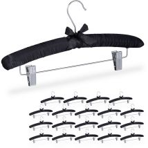 Cintres en satin, lot de 20, rembourrés, vintage, pinces déplaçables, crochets pivotants, 38 cm de large, noir