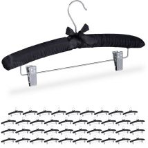 Relaxdays - Cintres en satin, lot de 40, rembourrés, vintage, pinces déplaçables, crochets pivotants, 38 cm de large, noir