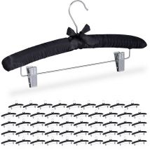 Relaxdays - Cintres en satin, lot de 50, rembourrés, vintage, pinces déplaçables, crochets pivotants, 38 cm de large, noir