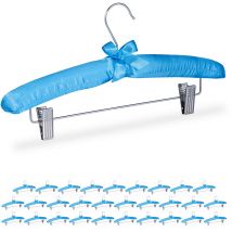 Cintres en satin, lot de 30, rembourrés, vintage, pinces déplaçables, crochets pivotants, 38 cm de large, bleu