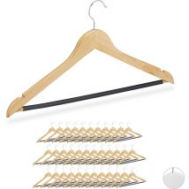 Relaxdays - Cintres vêtements, lot de 36, vestes, rangement habits, pantalons, encoches, traverse caoutchoutée, stable, bois, nature