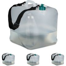 Relaxdays Collapsible Water Container Set of 4, 20 Liters, With Tap, Carrying Strap, BPA-Free, Transparent and Green