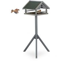 Relaxdays Comedero Pájaros con Soporte, Techo Resistente a Intemperie, Casa Alimentación, Madera, 120x62x55 cm, Gris