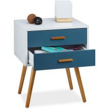 Relaxdays - Commode rétro style design nordique scandinave 2 tiroirs armoire blanc turquoise HxlxP: 58 x 41 x 48 cm, laqué mat blanc turquoise