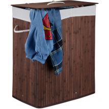 Corbeille à linge bambou, Panier à linge 2 compartiments, coffre pliable couvercle 95 litres, marron - Relaxdays