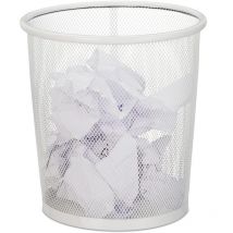 Corbeille papier, lot de 2, Pour bureau & chambre ado, ouverte,ronde, fil de fer, poubelle, en métal, HxD 24 x 23,blanc