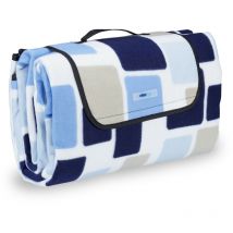 Couverture Pique-nique xxl, 200x200 cm, Isolé, Imperméable, Plaid de Plage, Pliable avec Poignée, Bleu-Beige - Relaxdays