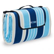 Couverture pique-nique xxl, 200x200 cm, plaid en polaire, isolé, imperméable, avec poignée, bleu-blanc - Relaxdays