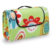 Couverture pique-nique picnic plaid imperméable Fleurs 200x200 cm poignée isolation tapis, vert clair - Relaxdays