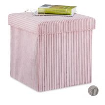 Cube rangement, pliable, tabouret velours avec espace de rangement, carré, avec couvercle, 38x38x38 cm, rose - Relaxdays