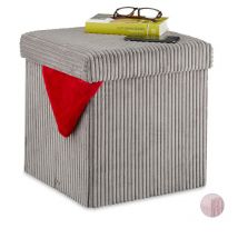 Cube rangement, pliable, tabouret velours avec espace de rangement, carré, avec couvercle, 38x38x38 cm, gris - Relaxdays