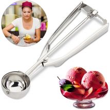 Cuillère à glace en acier inoxydable, Cuiller sorbets et fruits inox, levier, ∅ 39 mm, crème glacée, argenté - Relaxdays