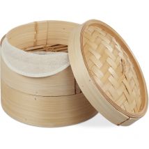 Relaxdays - cuiseur vapeur bambou, panier asiatique avec 2 étages, pour Dim Sum, riz, bamboo steamer, ø 20,5 cm, nature