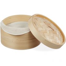 Relaxdays cuiseur vapeur bambou, panier asiatique avec 2 étages, pour Dim Sum, riz, bamboo steamer, Ø 26 cm, nature
