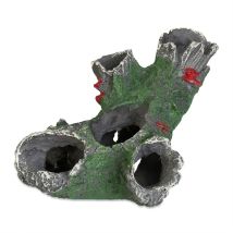 Relaxdays Décoration pour votre aquarium, tronc d’arbre, poissons et crevettes, HxLxP : 6,5 x 15 x 10 cm, gris/vert