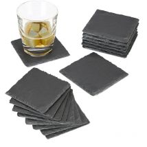 Relaxdays - Dessous de verre lot de 16, ardoise, Sous-verre, Sous-bock carrés design, carré 10x10 cm, noir