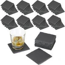 Relaxdays - Dessous de verre lot de 72, ardoise, Sous-verre, Sous-bock carrés design, carré 10x10 cm, noir