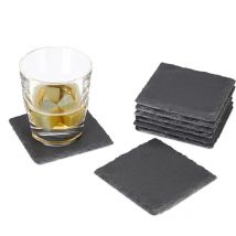Relaxdays - Dessous de verre lot de 8, ardoise, Sous-verre, Sous-bock carrés design, carré 10x10 cm, noir