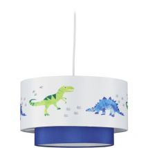 Relaxdays - Dino Hanging Lamp, Round Lampshade with Dinosaur Design for Nursery and Playroom, HxD 126x30 cm, White-Blue