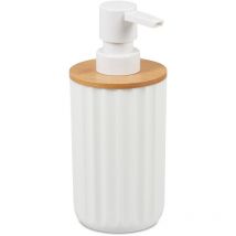 Relaxdays - Distributeur de Savon, porte-savon, pompe, rechargeable, distributeur, bambou plastique, blanc/nature