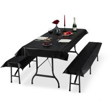 Ensemble pour tente Coussins, 3 pièces,nappe pour la table 250x100cm, 2 housses bancs, lavable, noir - Relaxdays