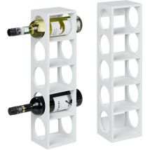 Tagère à vin pour 5 bouteilles, lot de 2, en bambou, HxLxP : 53x14x12 cm, cuisine et bar, à poser, blanc - Relaxdays