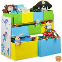 Etagère enfants, 9 boîtes en tissu, motif sirène, meuble pour jouets, HxlxP 66x82,5x29,5 cm,coloré - Relaxdays