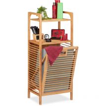Relaxdays - Etagère de salle de bain corbeille à linge, bambou, panier à linge, sac linge sale 95x40x30 cm, nature gris