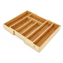 Expandable Kitchen Drawer Organiser, 5 x 43 x 34 cm, with 5-7 Compartments, Bamboo Cutlery Tray, Brown - Relaxdays