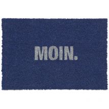 Relaxdays - Felpudo Coco 'Moin', 40x60cm, Tapete Puerta, Alfombra Entrada, Interior, Exterior, Antideslizante, Azul/Blanco