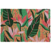 Relaxdays - Felpudo Entrada Casa, Coco, Diseño con Planta, 40 x 60 cm, Antideslizante, Interior y Exterior, Multicolor