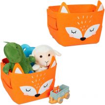 Relaxdays - Storage Basket, Set of 2, Fox Motif, Felt Organiser for Children, HxWxD: 24 x 27 x 18 cm, Toy Box, Orange