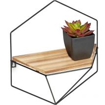 Relaxdays Floating Shelf, Wall Mounted Hexagon, Lattice Frame, Iron & MDF, HxBxT: 35 x 31 x 13,5 cm, Black/Light Brown