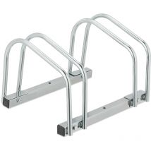 Relaxdays - Floor Bike Rack, for 2 Bicycles, Wheel Width up to 60 mm, Metal, Outdoor Parking Stand, Garage, Steel, Silver
