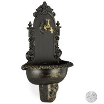 Relaxdays - Fontaine mural x l style antique, robinet, Evier jardin, fonte aluminium, HlP 75 x 44,5cm x 22 cm, noir