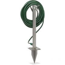 Relaxdays - Water Tap, with Ground Spike & Hose Holder, HxWxD: 66 x 29 x 15 cm, Garden, Round, Stainless Steel, Silver