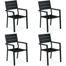 Relaxdays Garden Chair Set of 4, HxWxD 90 x 53,5 x 59 cm, Balcony Seats, Armrests, Metal, Modern Patio Furniture, Black