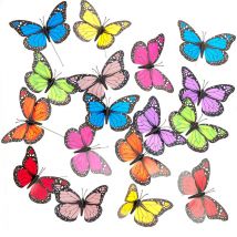 Garden Butterfly Stakes, Set of 48, 31cm, Outdoor Decoration, Butterfly for Flowers, Metal Rod, pvc, Colourful - Relaxdays