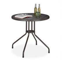 Gartentisch, Holz-Optik, runder Outdoortisch, Kunststoff, Metall, robust, Balkontisch, HxD: 75 x 80 cm, braun - Relaxdays