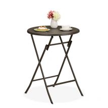 Gartentisch Rattan-Optik, rund, HxD: 75 x 60 cm, Balkontisch, Kunststoff & Metall, Outdoor Tisch, braun - Relaxdays