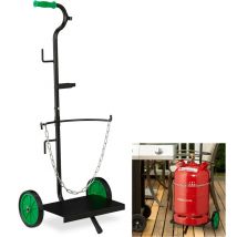 Relaxdays Gas Cylinder Dolly, 5 & 11 kg Propane Tank Hand Cart, Butane Bottle Trolley, Rubber Wheels, Steel, Black/Green