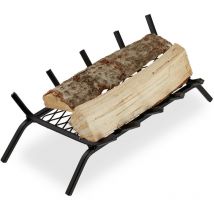 Relaxdays - Grille à bûches acier, porte-bûches solide, HxlxP 16x58x28 cm bois de cheminée, grill, support pieds, noir