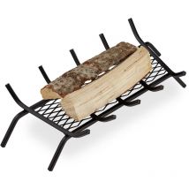 Relaxdays - Grille à bûches acier, HxlxP 17x69x34 cm porte-bûches solide, bois de cheminée, grill, support pieds, noir