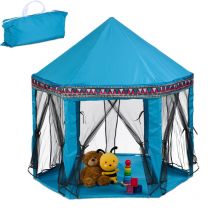 Relaxdays hexagonal play tent, for children, indoor playhouse, HBT: 135 x 140 x 140 cm, children's tent 6 entrances, turquoise
