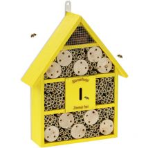 Relaxdays - Hôtel à insectes en bois, à suspendre, pour abeilles sauvages, HLP env. 38x29x9 cm, jardin et balcon, jaune