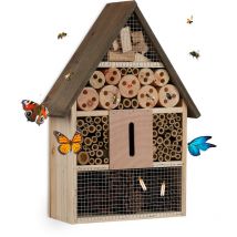 Hôtel à insectes, Nid pour abeilles sauvages & guêpes, jardin, balcon, refuge à bourdons, 37x26x11 cm, nature - Relaxdays