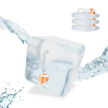 Relaxdays - Jerricans carrés pliants en lot de 4, contenant à eau, avec robinet, sans bpa, 10 litres, transparent